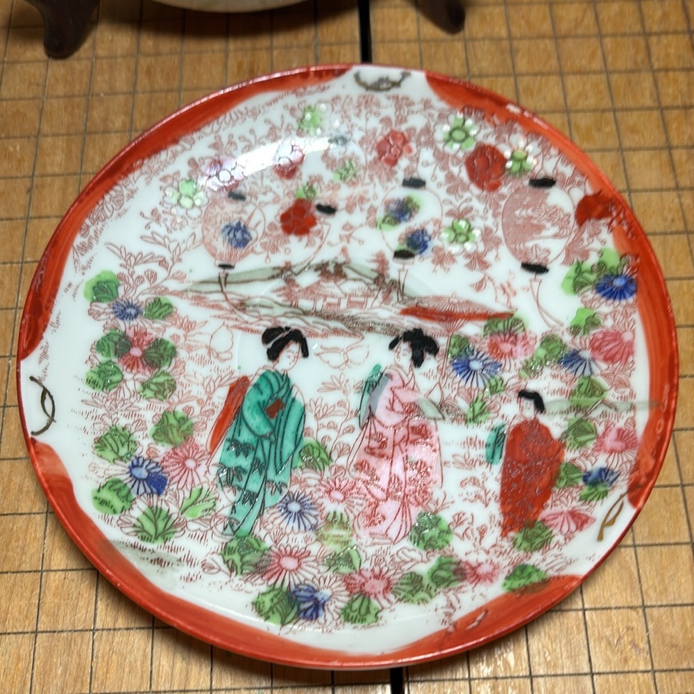 2 Geisha Saucers Geishaware Vintage Asian Decorative Plates 5.5”D Made in Japan - Picture 6 of 17